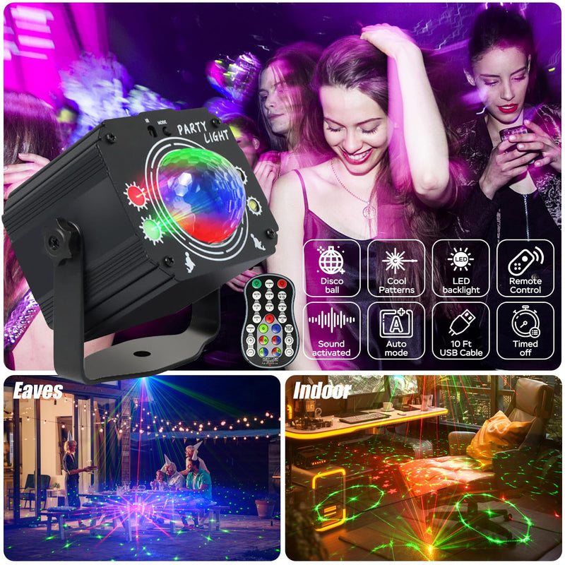 USB Powered Mini Party Light Sound-Activated Disco Ball DJ Projector Ideal for Christmas, Raves, Home Karaoke, Dance, Clubs, and Bar Parties,Matte Black