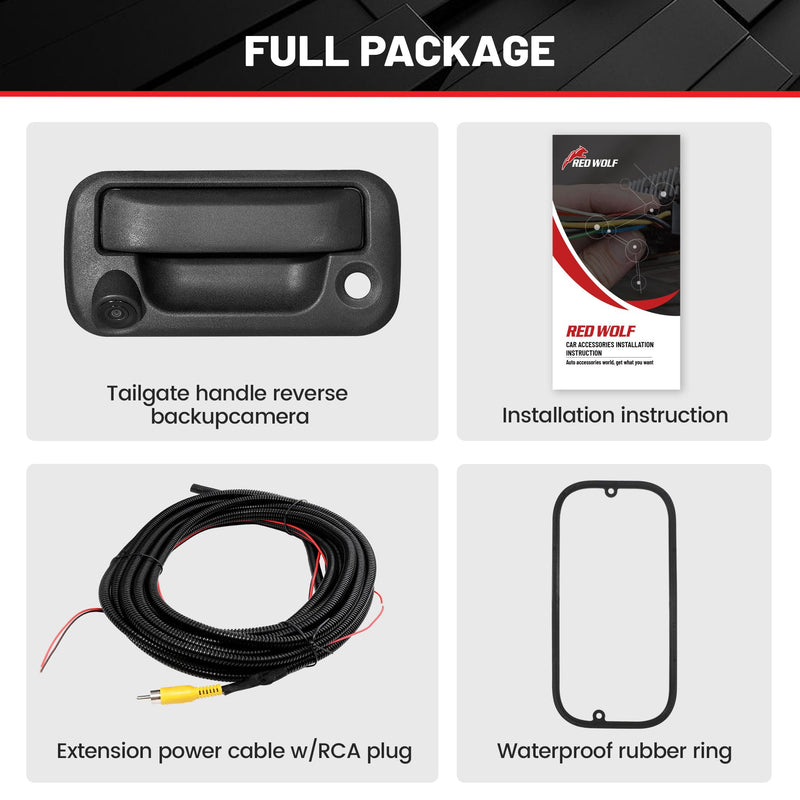 RED WOLF Tailgate Handle W/Reverse Backup Camera Replacement for 2004-2014 Ford F150, 2008-2016 F-250/F-350/F450/F550 Pickup Rear View Parking Camera RCA Connector Wide Angle Optional Guideline