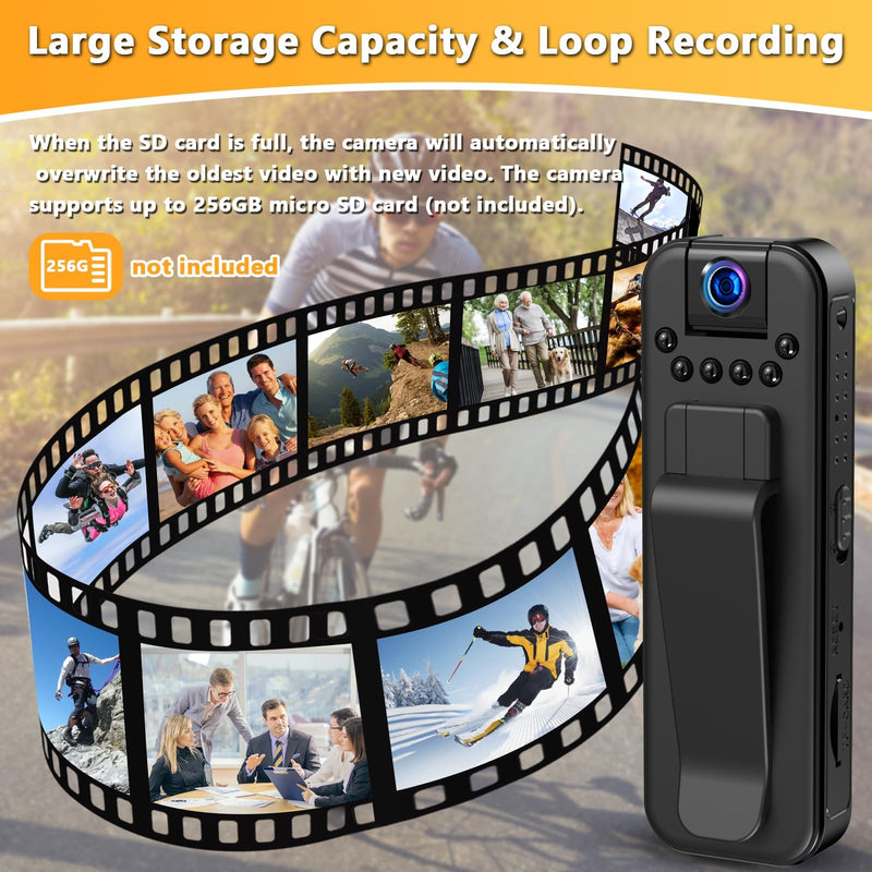 [AUSTRALIA] - Hidden Body Camera HD 1080P Mini Body Cam with Night Vision Wearable Camcorder with 180° Rotatable Lens and Sturdy Clips Small Video Recorder for Security, Indoor, Outdoor 