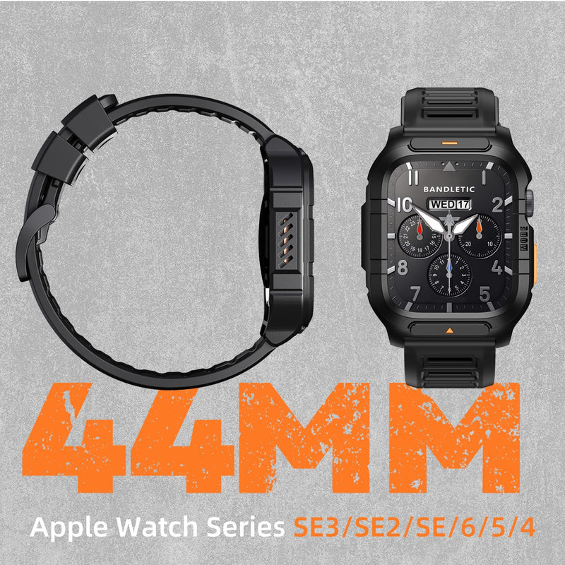 Bandletic Tactical Metal Case with Band Compatible with Apple Watch 44mm | Rugged Military-Grade Protective Bumper Cover with Soft Silicone Strap for iWatch SE3 SE2 SE 6 5 4 44mm 44mm Series SE/6/5/4