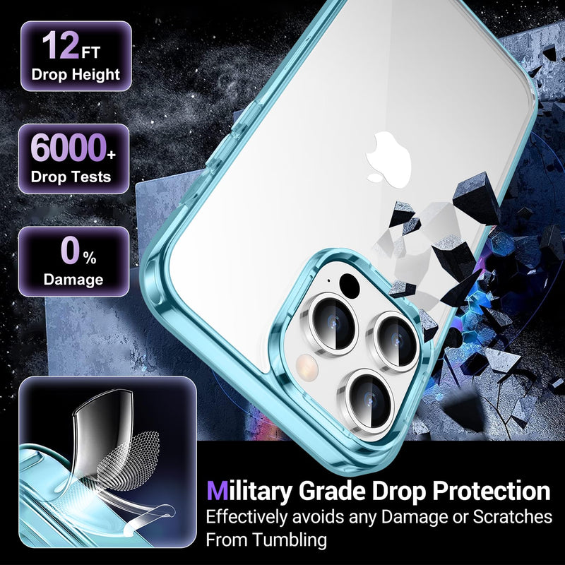 Temdan Designed for iPhone 15 Pro Max Case Clear, [Non-Yellowing] [Military-Grade Drop Protection] Slim Thin Shockproof Protective Cover Phone Case for iPhone 15 Pro Max Case Clear-Blue