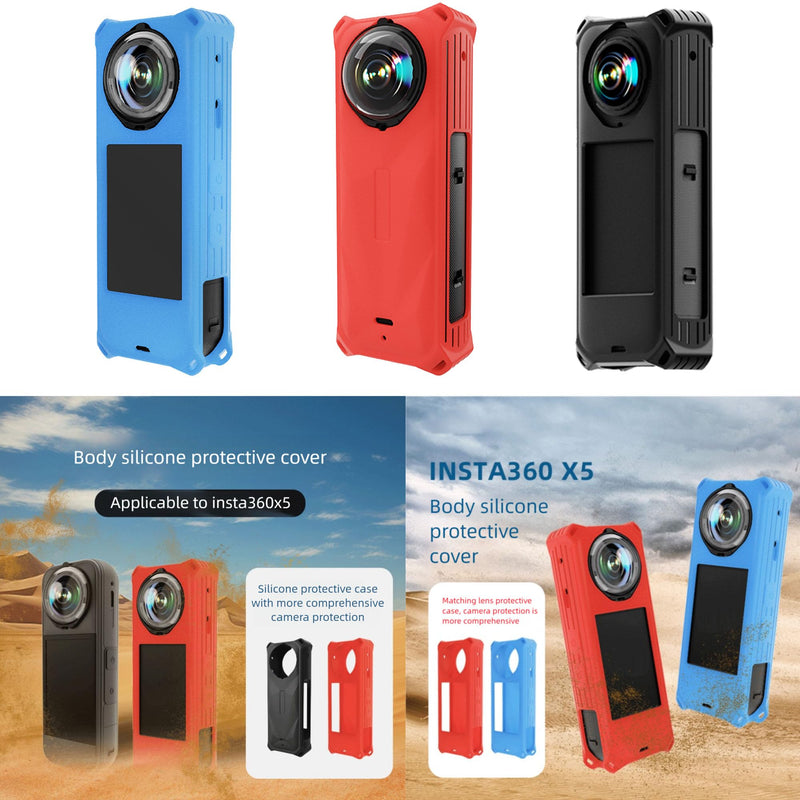 [AUSTRALIA] - PCTC 360 X5 Silicone Case +Lens Cap Compatible with Insta360 X5 Accessories All-Round Shockproof Lightweight (Red) Red 