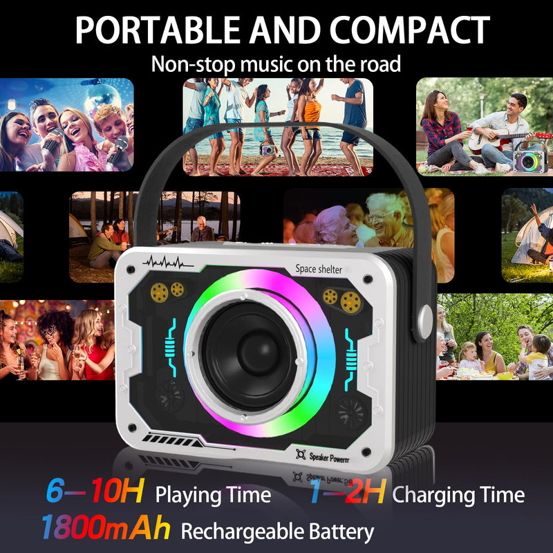 Karaoke Machine with 2 Wireless Microphones, Disco Lights, Portable Bluetooth Speaker, PA System for Adults and Kids, Home Party (White) White 2mics