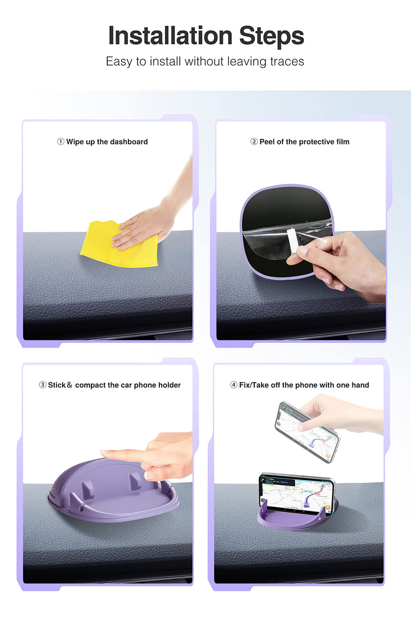 Loncaster Car Phone Holder, Purple & Red Car Phone Mount Silicone Car Pad Mat for Various Dashboards, Slip Free Phone Stand Compatible with iPhone, Samsung, Android, GPS Devices and More