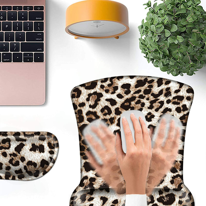 Keyboard Wrist Rest Pad & Mouse pad with Wrist Rest Support Set,Ergonomic Gaming Mouse Pad Coaster Keyboard Wrist Support with Memory Foam for Easy Typing Pain Relief - Leopard Print