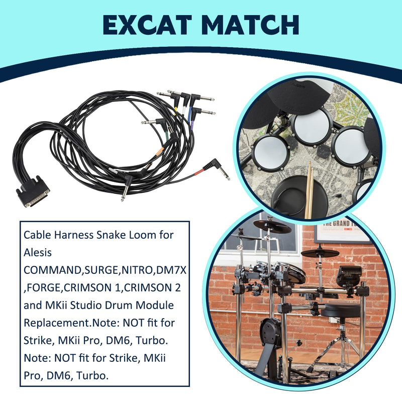 GWNOWZZET Cable Snake Harness for Alesis Drum Module COMMAND SURGE NITRO DM7X FORGE 6.35mm Rca Male Heads