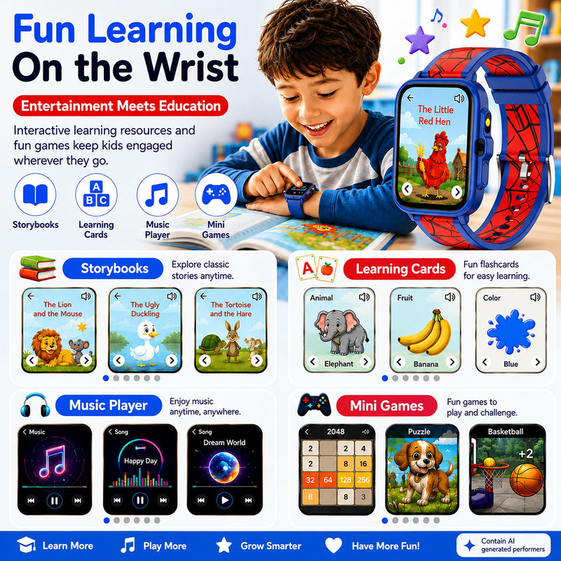 Smart Watch for Kids Boys Girls Age 5-12, Ai Functions Games HD Touch Screen Watches with Video Camera Music Player Pedometer Heart Rate Sleep Tracker Christmas Birthday Gifts for Girls
