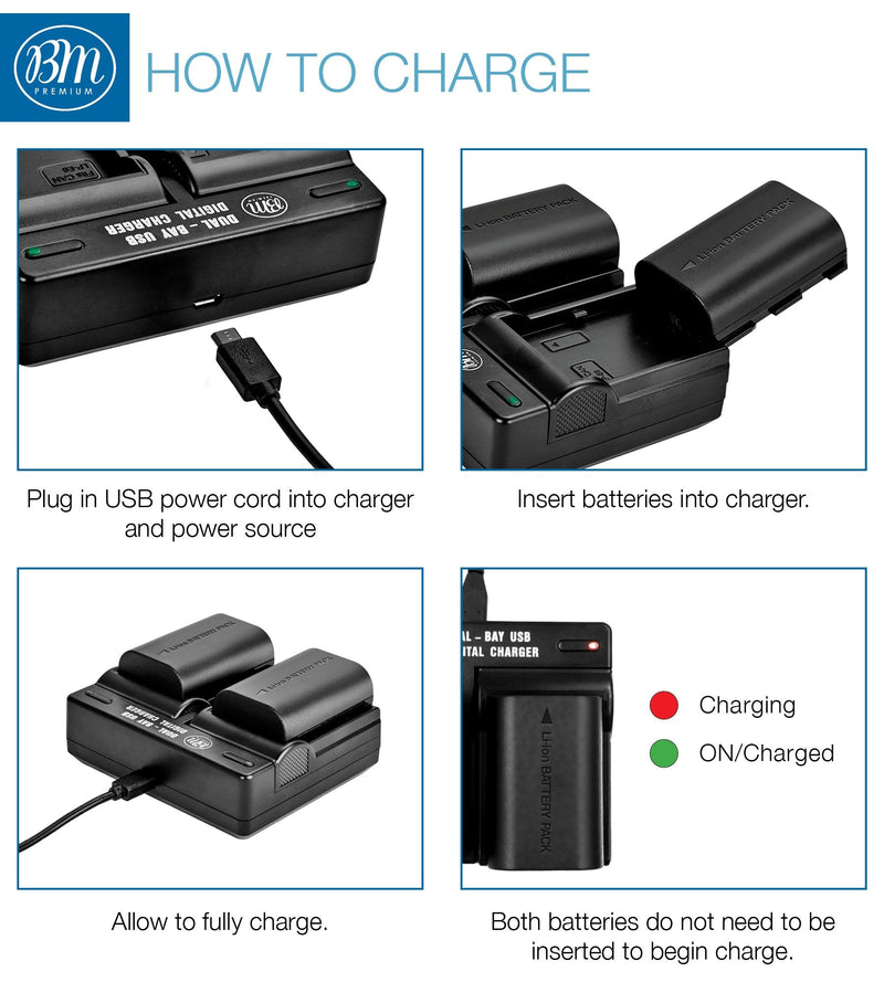 BM Premium 2 Pack of LP-E6NH High Capacity Batteries and Dual Bay Battery Charger for Canon EOS R EOS R5 EOS R6 EOS R6 II EOS R7 EOS 90D EOS 60D EOS 70D EOS 80D EOS 6D II EOS 7D EOS 7D Mark II Cameras