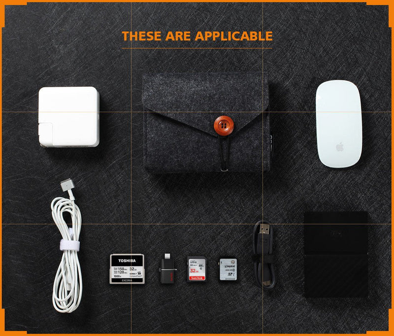 NIDOO Portable Felt Storage Bag, Electronics Accessories Protective Case Pouch for MacBook Power Adapter, Mouse, Cellphone, Cables, SSD, HDD, Power Bank, Portable External Hard Drive, Dark Gray