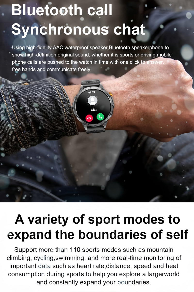 Military Smart Watch, 1.75" Crystal Ultra-Clear AMOLED Display,Spo2 Blood Oxygen Heart Rate Monitor Super Long Standby 730mAh Battery, Bluetooth Calling,LED Flashlight,IP68 Waterproof (Black) Black