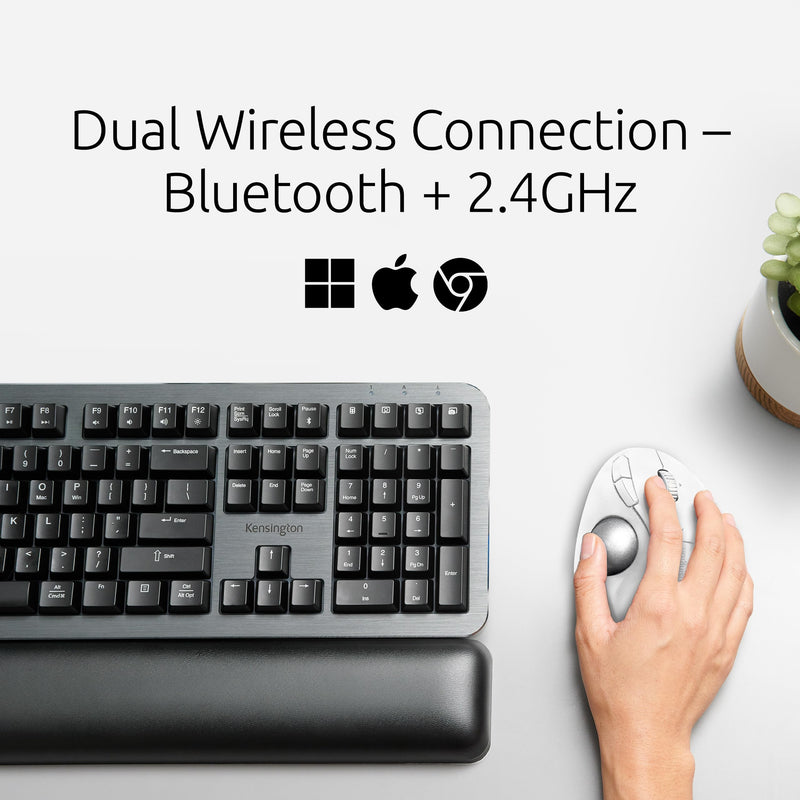 Kensington TB550 Wireless Trackball Mouse, Rechargeable Battery, Bluetooth(LE) & 2.4GHz Wireless Connections, Ergonomic Design, 4D Scroll Wheel, 128-bit AES Encryption, White-Silver (K72180WWVN)