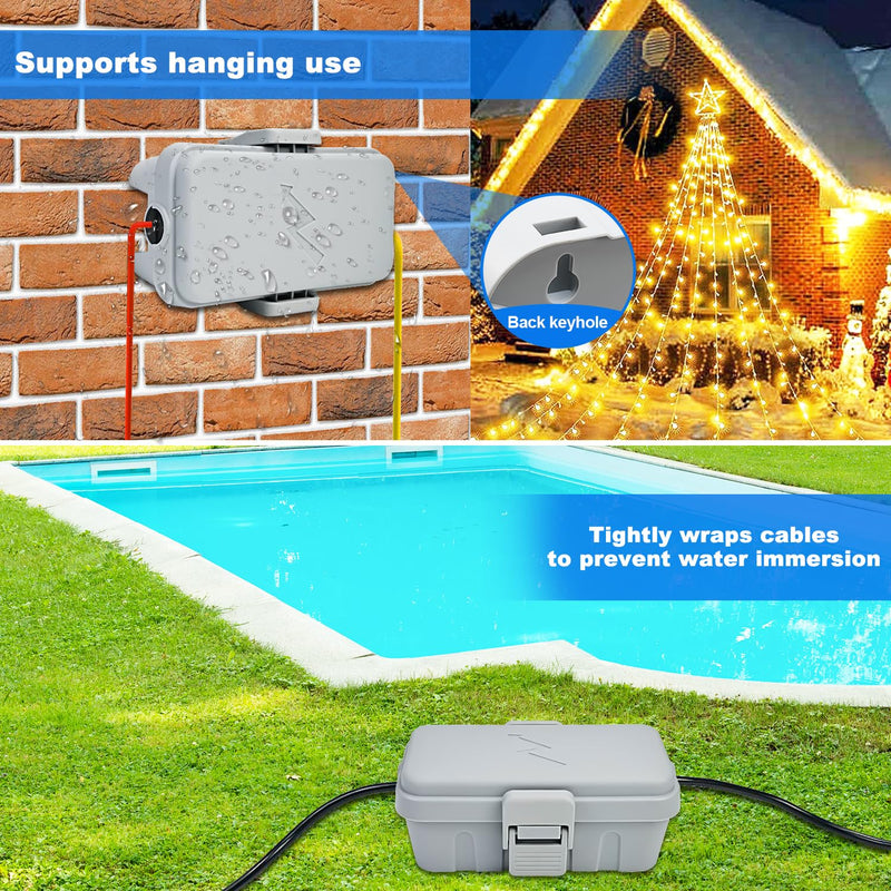Hrensaw Small Weatherproof Electrical Connection Box(Inner 5.5 x 3 x 2.2inch),Outdoor Electrical Box,Waterproof Extension Cord Covers for Plug, Extension Cables, Holiday Lights,Grey Grey