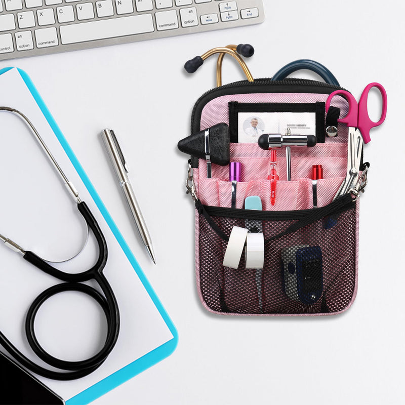 BOVKE Nurse Fanny Pack with Medical Gear Pockets, Tape Holder, Medical Bag Nurse Waist Pouch Organizer with Utility Storage for Stethoscopes, Bandage Scissors and Other Emergency Supplies, Pink