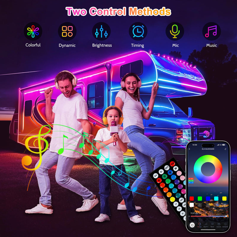 [AUSTRALIA] - RV Awning Lights, 20ft 12V LED Light Strip with Remote and App Control, Waterproof RGB RV Exterior Light for Motorhome Camper Travel Trailers Food Trucks, RV Outdoor Lights 1 Pack 