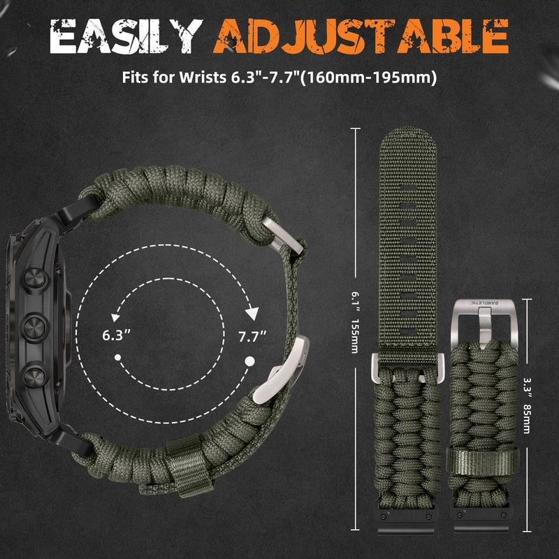 Bandletic Tactical Band and Paracord Strap Compatible with Garmin Watch 22mm