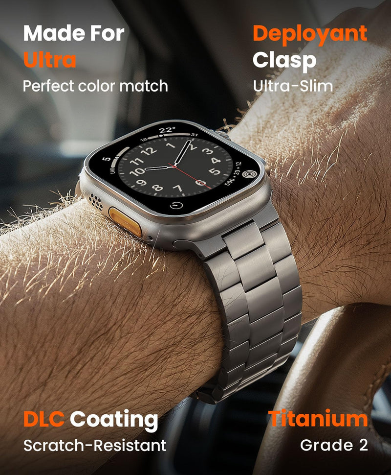 Titanium Watch Band Compatible with Apple Watch Ultra 3 & Ultra 2 1 49mm - 26mm Wide-Body Metal Apple Watch Ultra Band with Scratch Resistant DLC Coating for men - CRNS01 Business Series Titanium | 26mm Width