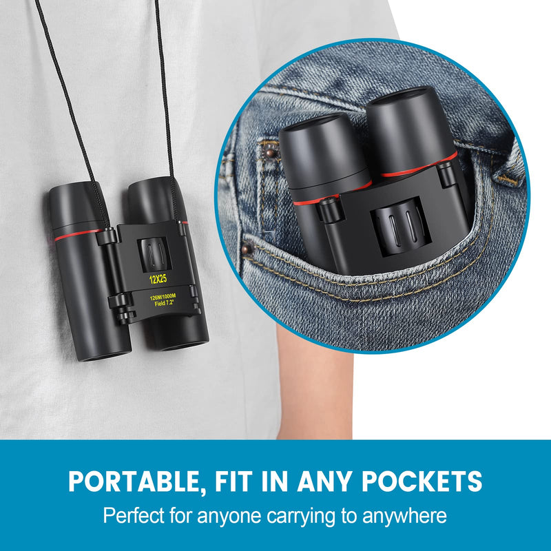 [AUSTRALIA] - 12X25 Mini Pocket Binoculars Compact, Small Lightweight Foldable for Adults Kids Bird Watching, Travel, Opera Concert, Hiking, Cruise, Football Game Green 12X25 Black 
