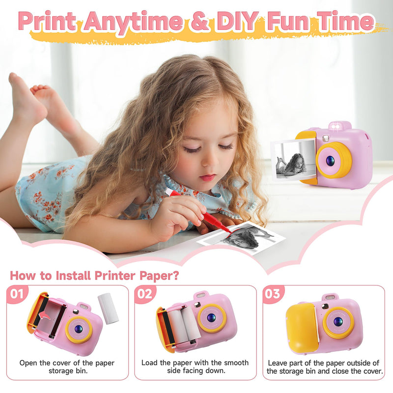 Kids Camera Instant Print for Girls Boys Age 3-12 Kids Toys, YEEHAO 12MP 1080P Kids Digital Cameras Christmas Birthday Gifts for 4 5 6 7 8 9 10 Year Old Girls, Toddler Camera Girls Toys
