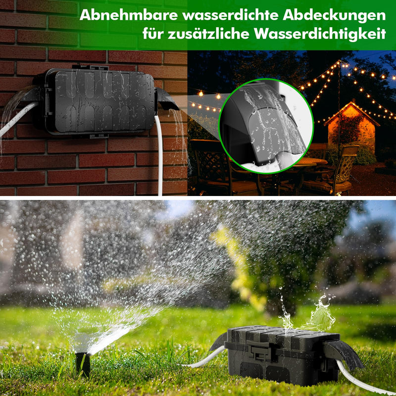 RESTMO Outdoor IP55 Waterproof Cable Box with Removable Shield Covers, Weatherproof Electric Box for Extension Cable, Garden Sockets, Christmas Decorations, Outdoor Timer, Black 1 Stück
