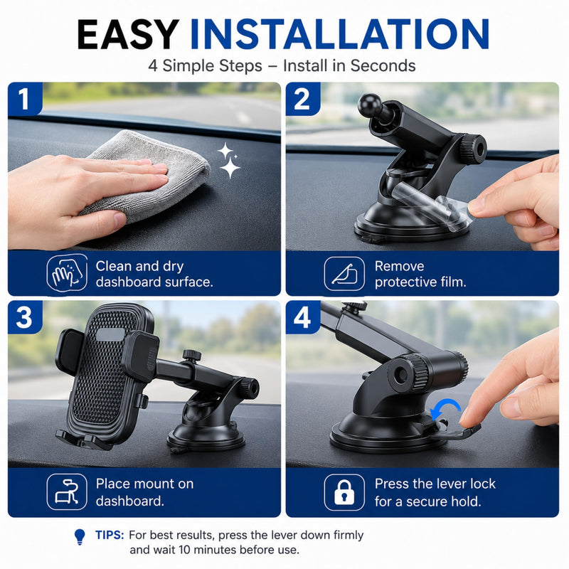 Wireless City Car Phone Holder, Ultra Stable, Big Phones & Thick Case Friendly, Adjustable Long Arm Cell Phone Holder for Car Dashboard Windshield Car Mount