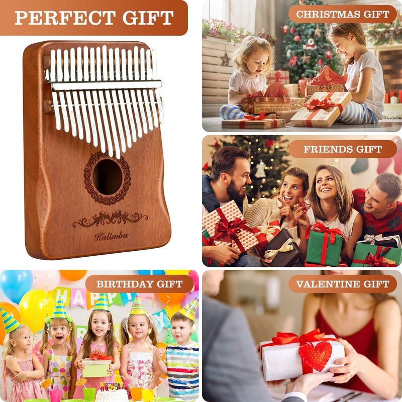 [AUSTRALIA] - Kalimba Thumb Piano 17 Keys, Finger Piano Musical Instruments, Mbira Music Kids Gifts Adult Beginners Hand Pianos Brown 