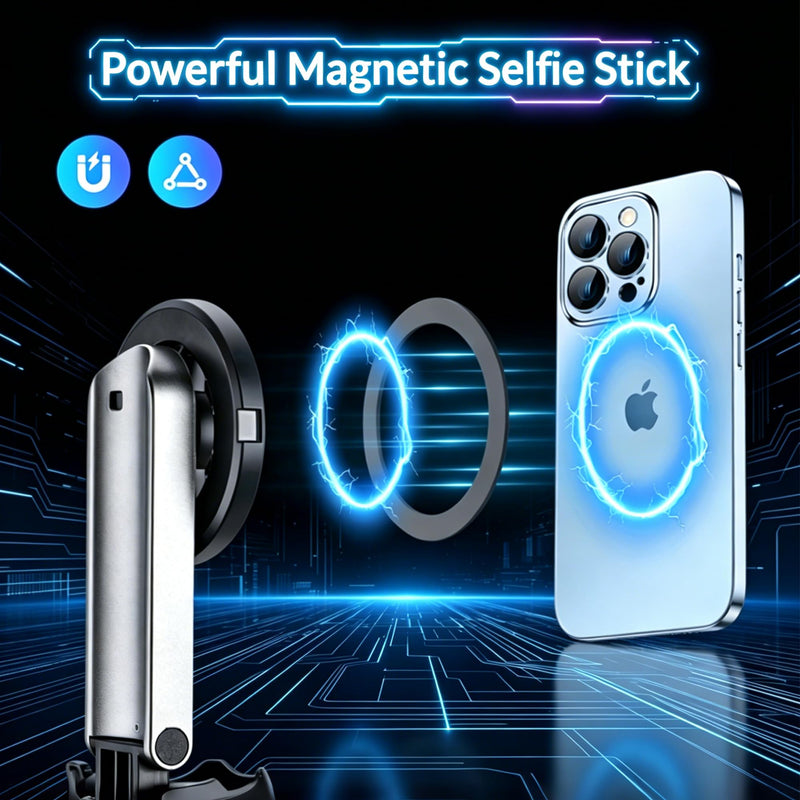 Magnetic Tripod Stand for Phone, Pocket Selfie Stick | 4.72" Folded Extends to 16.34", 210° Tilt 360° Rotation, Cell Phone Tripod for iPhone / Android 16in