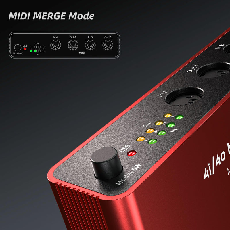 DigitalLife Stand-Alone Quad-I/O 5-PIN DIN MIDI Interface - MIDI Thru Box (4-In/4-Out) & MIDI Merge Box (2-In/4-Out), w/LED Indicators, Metal UMB05