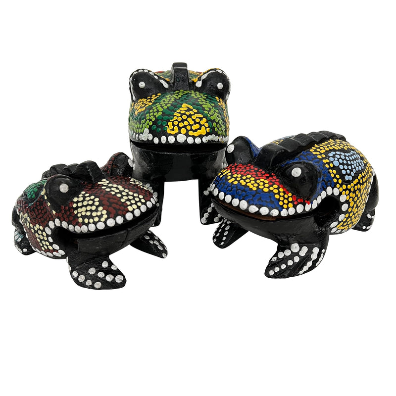 [AUSTRALIA] - Set of 3 Hand Painted Wooden Frog Guiro Rasps - Percussion Instrument Tone Blocks FRX3P1 