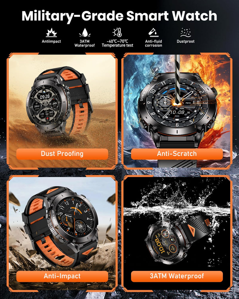 GPS Military Smart Watch for Men with Flashlight, 1.43'' AMOLED Smartwatch with Bluetooth Calling, 730mAh Battery, IP68 Waterproof, 170+ Sports Modes, Compatible with Android & iPhone