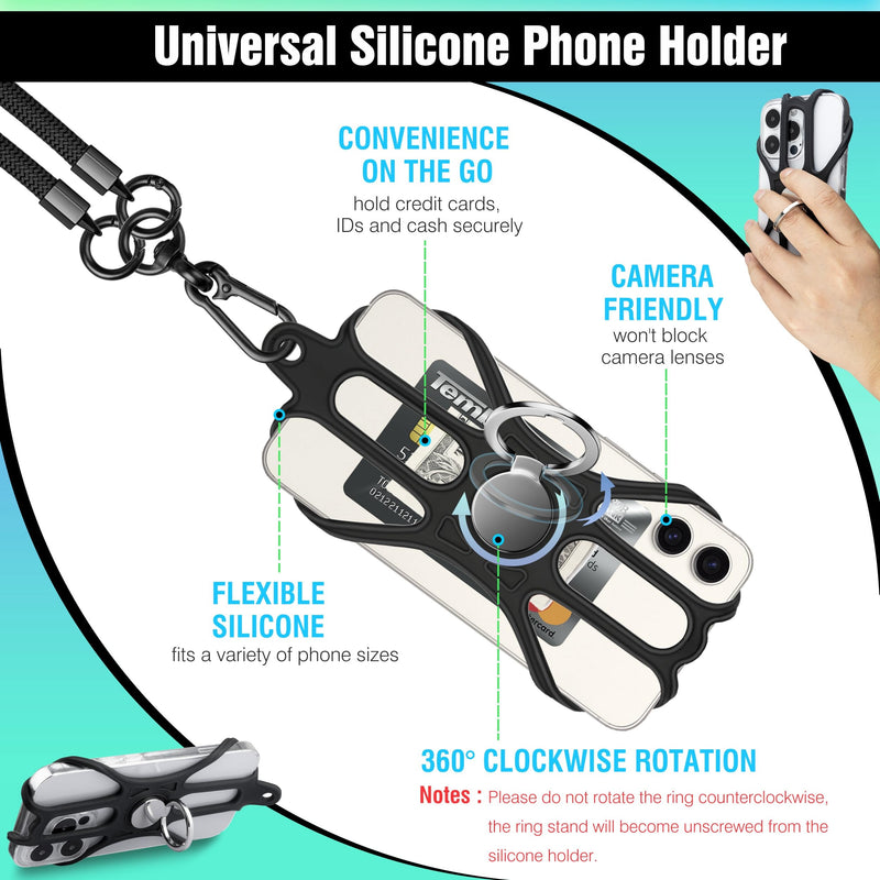 Kaptron Universal Cell Phone Lanyard: Adjustable Crossbody Cell Phone Strap with Silicone Phone Holder and Phone Tethers White Black 1 Pack