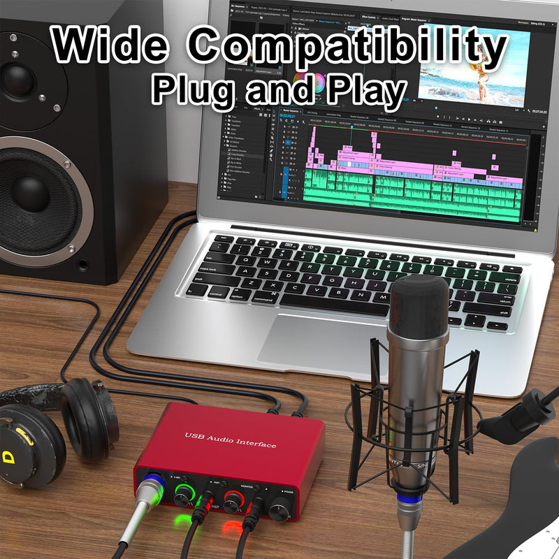 Solo USB Audio Interface for Recording Podcasts and Streaming,24-bit/192kHz,Plug and Play for Professional Recording,XLR Power Supply, Red Audio Interface,for PC and Mac,Noise-Free. Solo USB Audio Interface