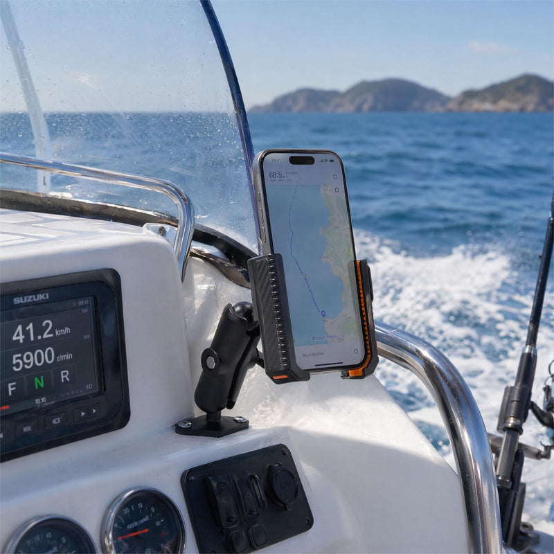 xik 1" Ball Screw Mount Phone Holder for Boat Car Truck Desktop -Medium Arm | 1s Lock & Release, Aluminum Diamond AMPS Base, 3.56" Double Socket Arm, Camera Friendly Dashboard Phone Holder Medium(With 3.54" Arm)