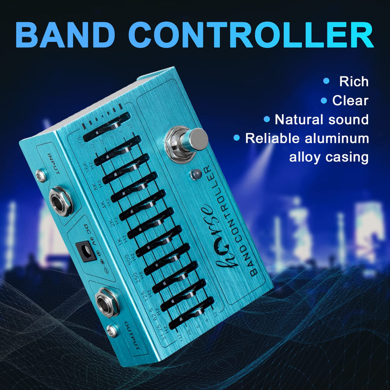 10 Band EQ Pedal, Equalizer (31.25Hz-16kHz) with ±12dB Gain/Attenuation for Each Band for Electric Guitar Bass Including 4-string 5-string 6-string 7-string Guitars