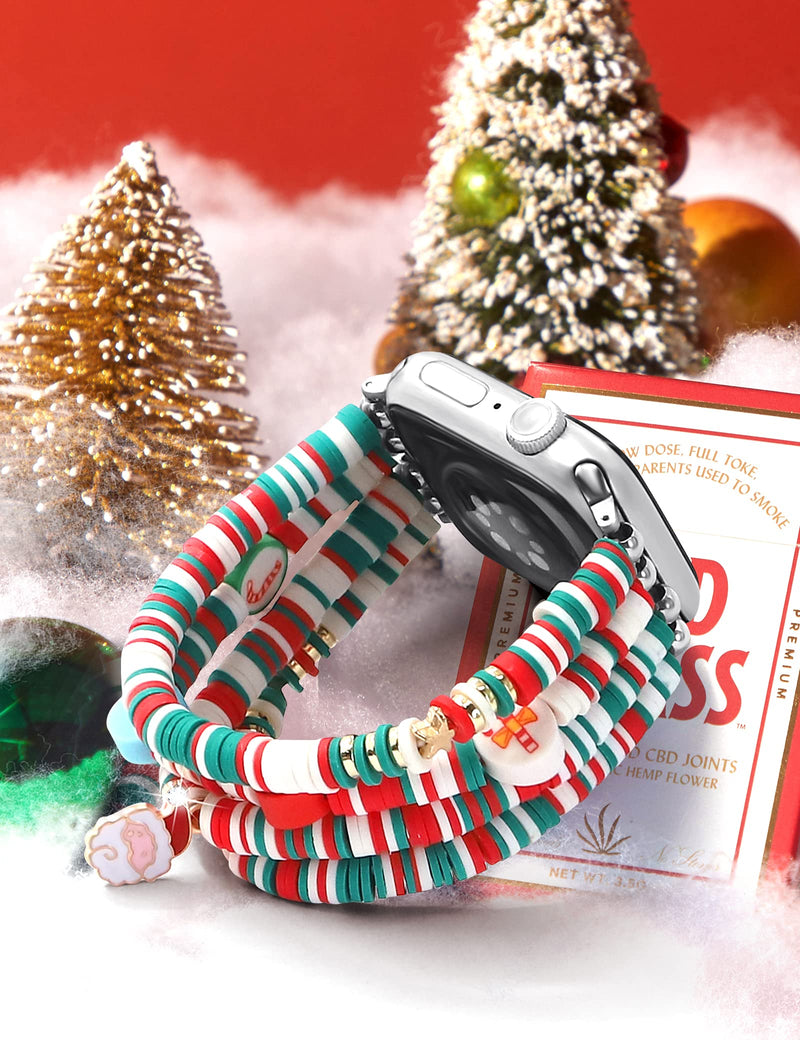 JR.DM Christmas Beaded Bracelet Women Compatible with Apple Watch 38mm 40mm 41mm 42mm 44mm 45mm 46mm, Stretch Dressy Fancy Holiday Strap Wristband Replacement for iWatch Series 10/9/8/7/6/5/4/3/2/1/SE