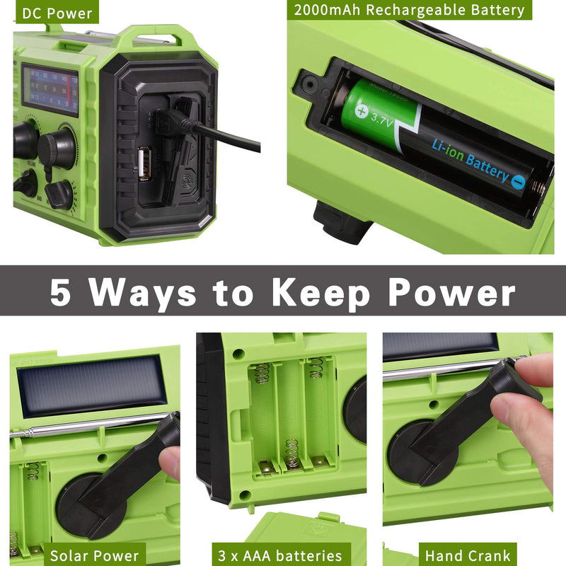 Emergency Radio Hand Crank Solar, 5000mAh AM/FM/SW NOAA Weather Radio, Portable Battery Operated Radio with Cell Phone Charger, 3W LED Flashlight & Reading Lamp, SOS for Home,Storm,Camping,Survival