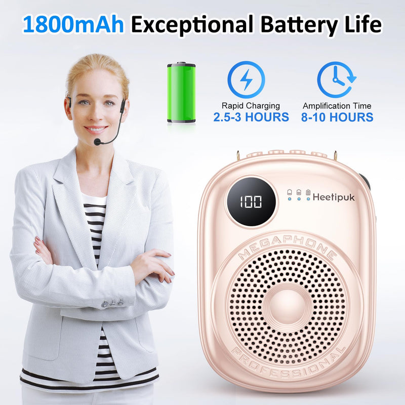[AUSTRALIA] - Voice Amplifier Microphone Headset,Portable Voice Amplifier,PA Systems for Teachers,Training,Shopper Guide,Tour Guide, Supports TF Card Pink 