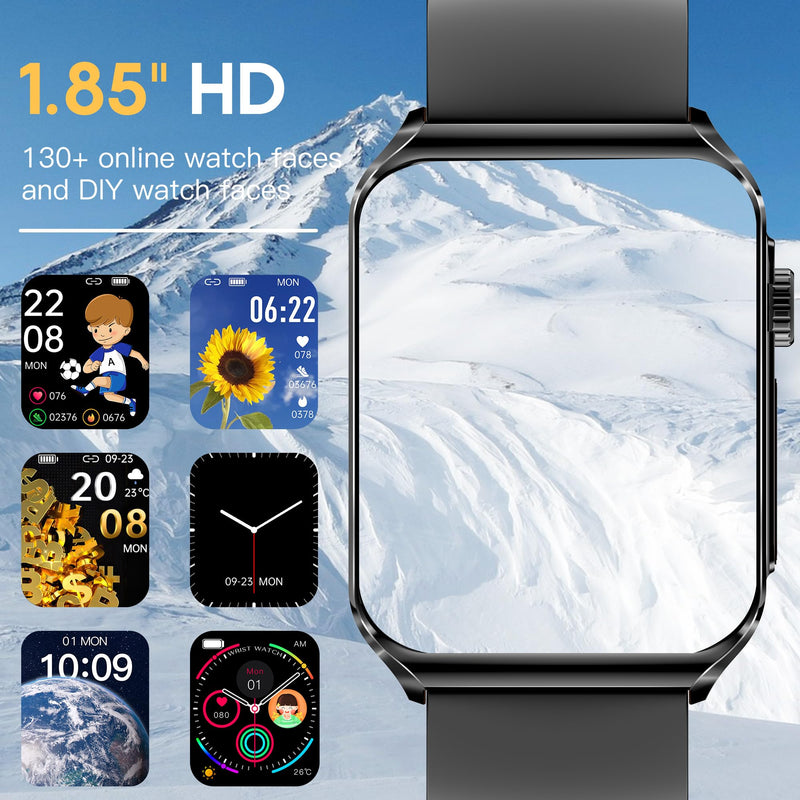 Yowow BIT Smart Watch, 1.85" HD Bluetooth Call Pedometer with Heart Rate/Blood Oxygen/Blood Pressure/Blood Composition/Body Composition/Sleep Monitor IP67 Waterproof (Brown) Coffee