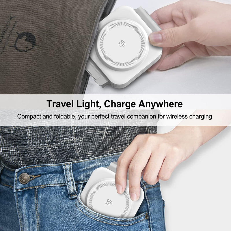Wireless Charging Station for Apple Multiple Devices - 3 in 1 Foldable Magnetic Wireless Charger - Travel Charging Pad for iPhone 16 15 14 13 12 Pro Max Plus Watch & AirPods (White) White