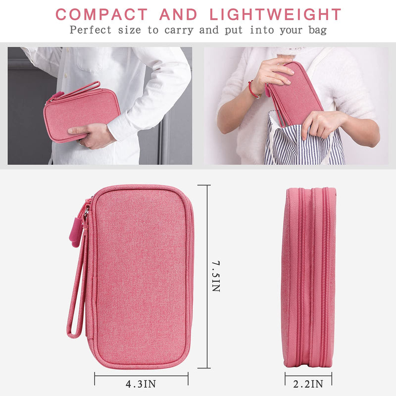 Skycase Travel Cable Organizer,Electronics Accessories Cases, All-in-One Storage Bag,[Waterproof] Accessories Carry Bag for USB Data Cable,Earphone Wire,Power Bank, Phone,Pink Pink Double Layer-M
