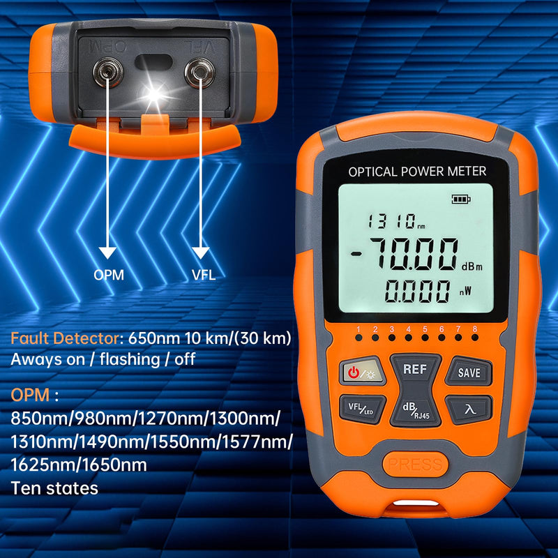 [AUSTRALIA] - Fiber Optic Tester Portable Fiber Light Power Meter SC/FC/ST Universal Interface Fiber Tester Built-in 10Km Visual Fault Locator (OPM&VFL) with FC to LC Adapter 1 