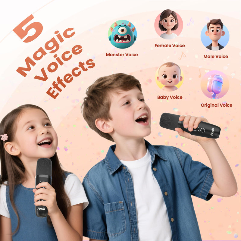 Mini Karaoke Machine for Kids Adults, Portable Bluetooth Speaker with 2 Wireless Karaoke Microphones,2025 TOP Birthday Gifts Toys for Boys 3,4, 5, 6, 7, 8+Years Old Toddler Karaoke Player Black