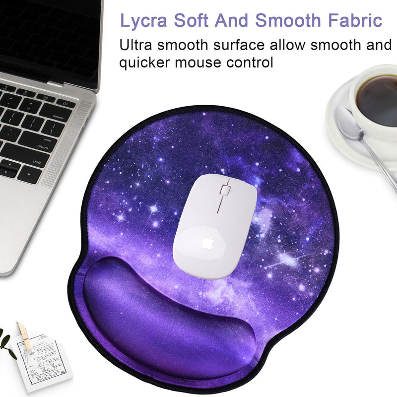 Mouse Pads with Wrist Support,Ergonomic Mouse Pad for Women,Wrist Rest Mouse Pad for Laptop Computers,Non Slip Memory Foam Mousepad Stitched Edges,Home Working Office ,Purple Starry Sky Purple Dream Starry Sky