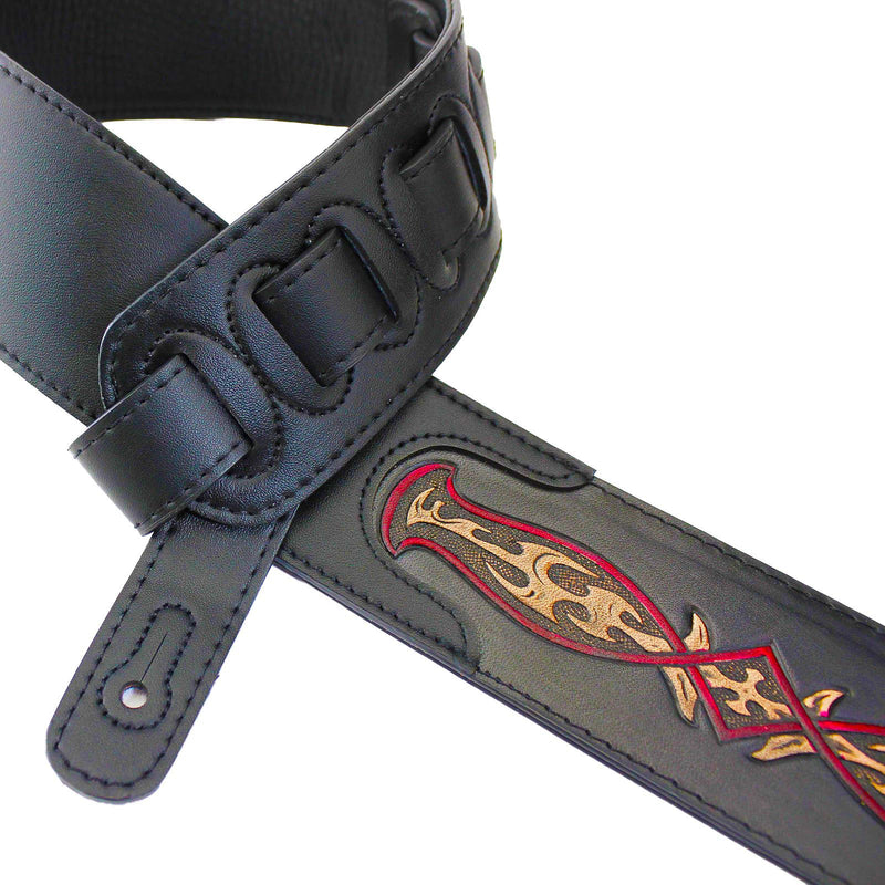 Walker & Williams CVG-103 Black Padded Guitar Strap Hand Tooled Celtic Design