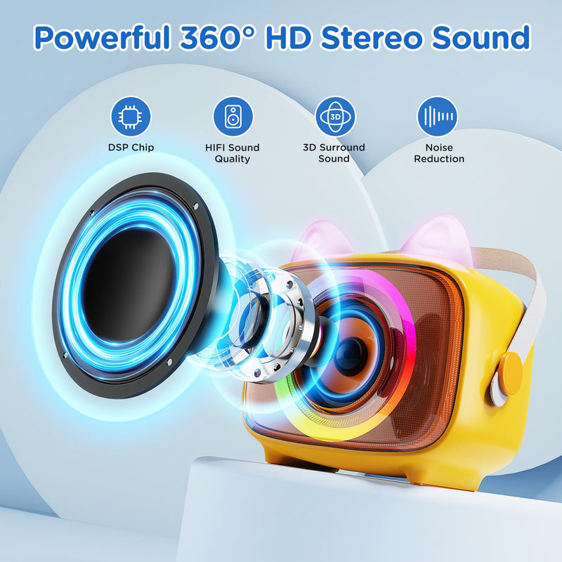 BIGASUO Karaoke Machine for Kids, Mini Portable Bluetooth Speaker with 2 Wireless Microphones and LED Lights, Kids Toys Ideal Gifts for Girls & Boys Birthday Home Party 1