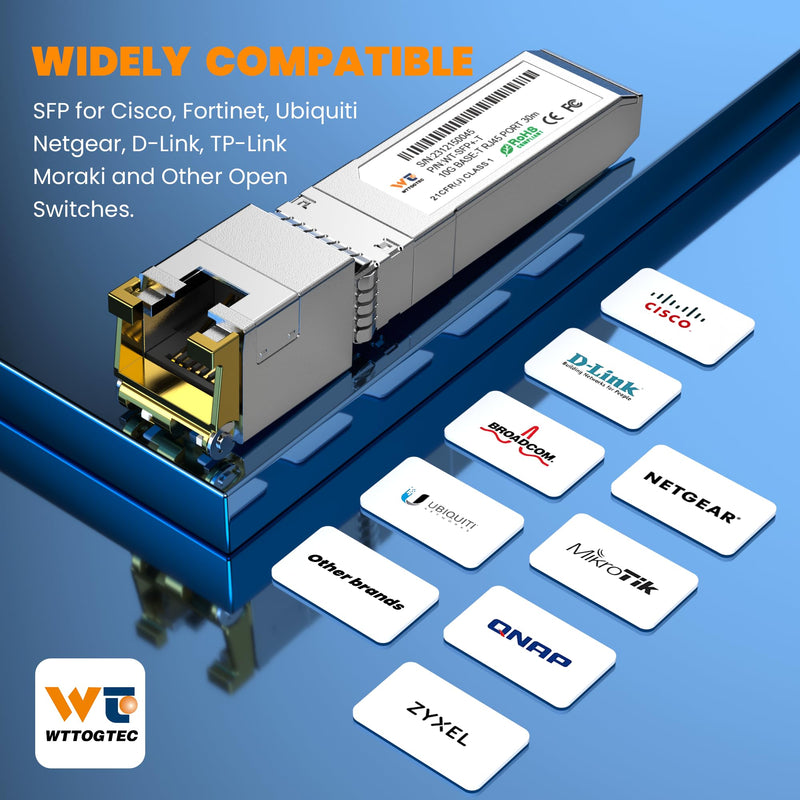 2Pack 10G SFP+ to RJ-45 Transceiver, 1.25/2.5/5/10G-T Copper SFP+ CAT6a Module, Auto-Negotiation, Up to 30m, for Cisco SFP-10G-T-S, Meraki, TP-Link, Mikrotik, Netgear and More
