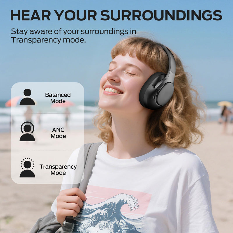 Oraolo Hybrid Active Noise Cancelling Headphones, Wireless Over-Ear Headphones with Deep Bass Sound, Bluetooth 6.0, 70H Playtime, Foldable Comfort Headphone for Travel/Work/Home