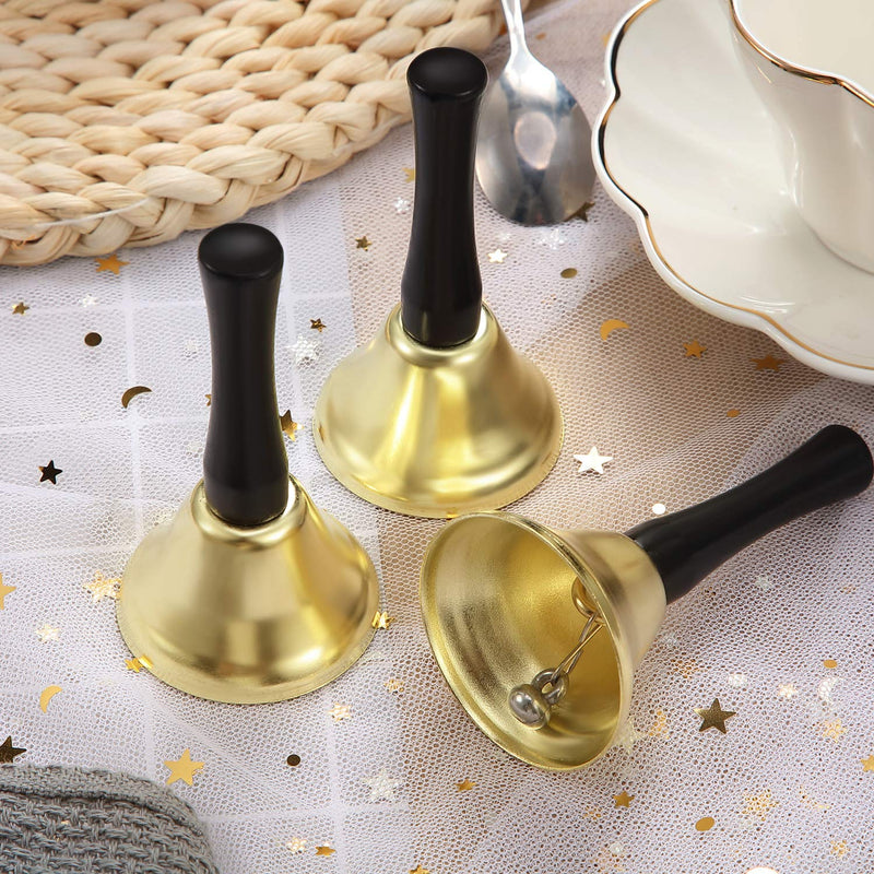 24 Pieces Hand Bells Silver Steel Service Handbells Black Wooden Handle Diatonic Metal Bells Musical Percussion (Gold) Gold