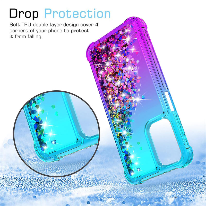 for Galaxy A15 5G Phone Case,Samsung Galaxy A15 5G Case,with HD Screen Protector,Gradient Quicksand Glitter Liquid Floating Cute Phone Case for Samsung A15 5G (Teal/Purple) Y Teal/Purple