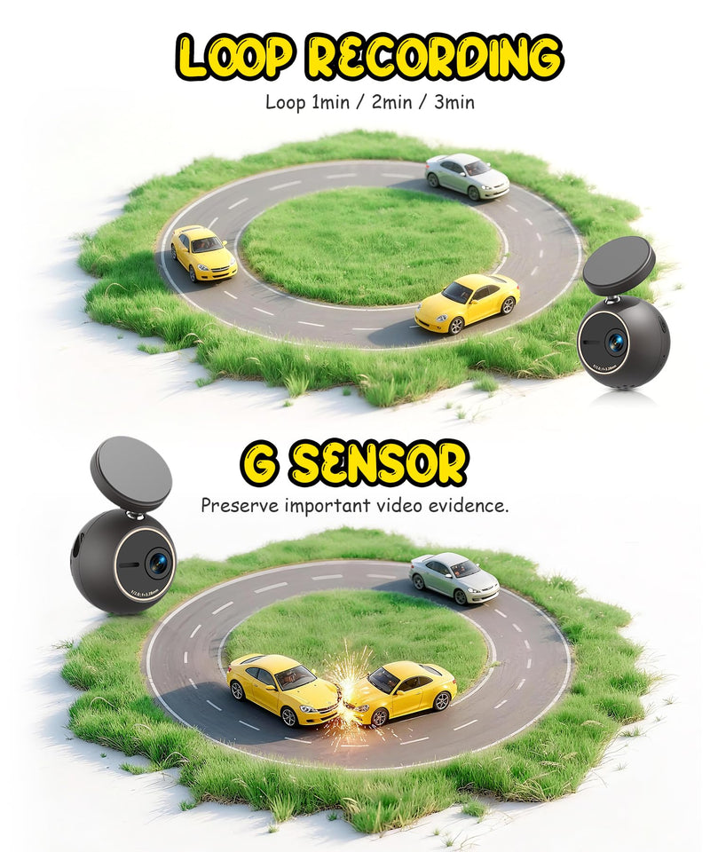 [AUSTRALIA] - KAWA Dash Cam 2K with Voice Control,Mini Spherical Front Dashcam, 360° Rotatable Mount,32G SD Card,Built-in WiFi and App,G-Sensor,NightEagle Engine, 24H Parking Monitor, Video Recorder for Cars black 