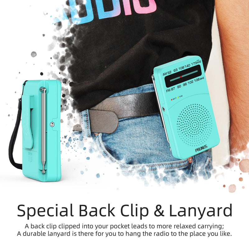 [AUSTRALIA] - PRUNUS J-166 Portable Radio AM FM, Battery Operated Radio with Tuning Light, Back Clip, Excellent Reception, AM FM Radio Portable, Transistor Radio Blue 